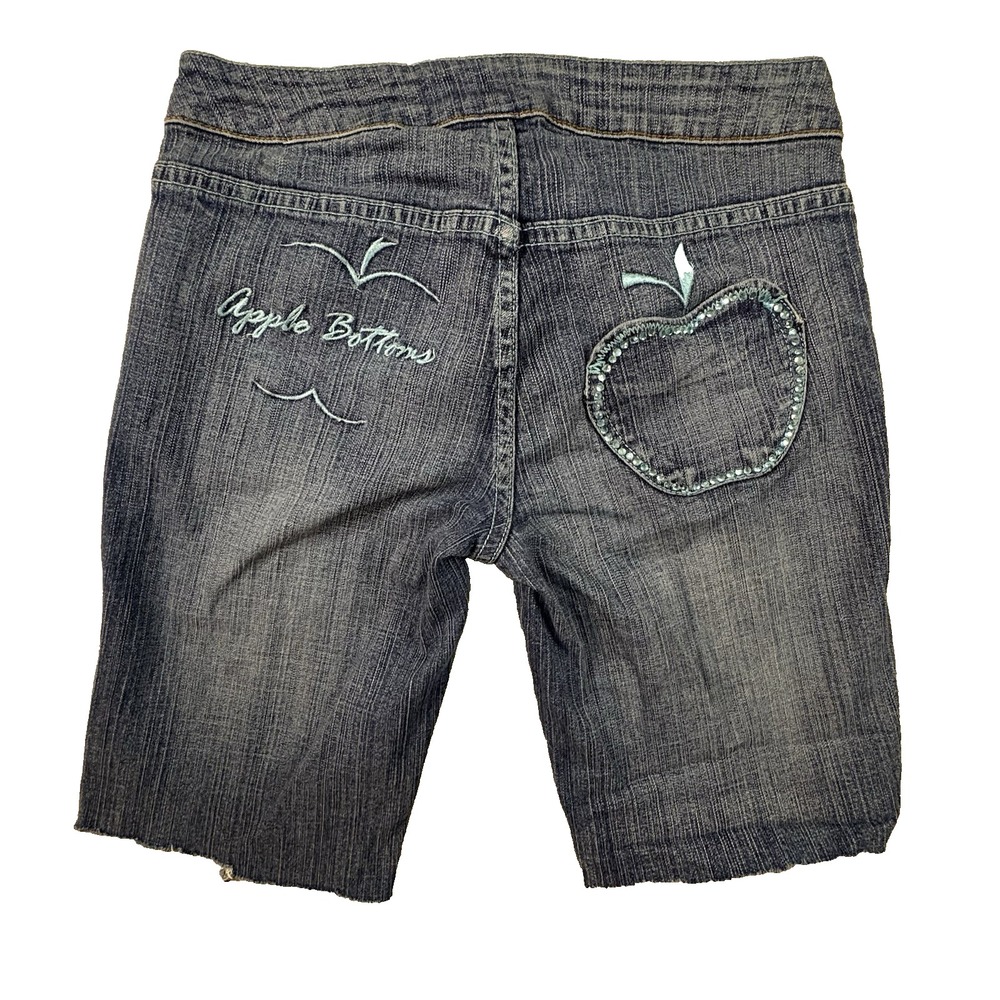VTG Y2K Apple Bottoms Women's 2 (27x10.25) Blue Rhinestone Bermuda Cutoff Shorts - Picture 2 of 10
